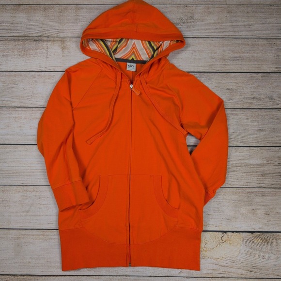 ALO Yoga Tops - Alo Yoga Full Zip Hoodie‎ Jacket Women's Medium Orange Activewear Striped Hood
